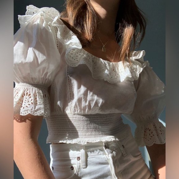 Aritzia Sunday Best White Lady Broderie Peasant Prairie Voile Blouse Size S - Picture 4 of 11